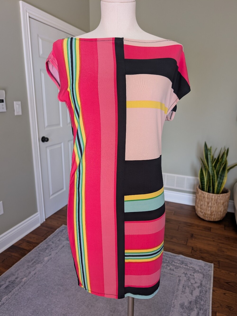 RACHEL Rachel Roy Womens Colorblock Striped Shift Dress Multicolor Size S